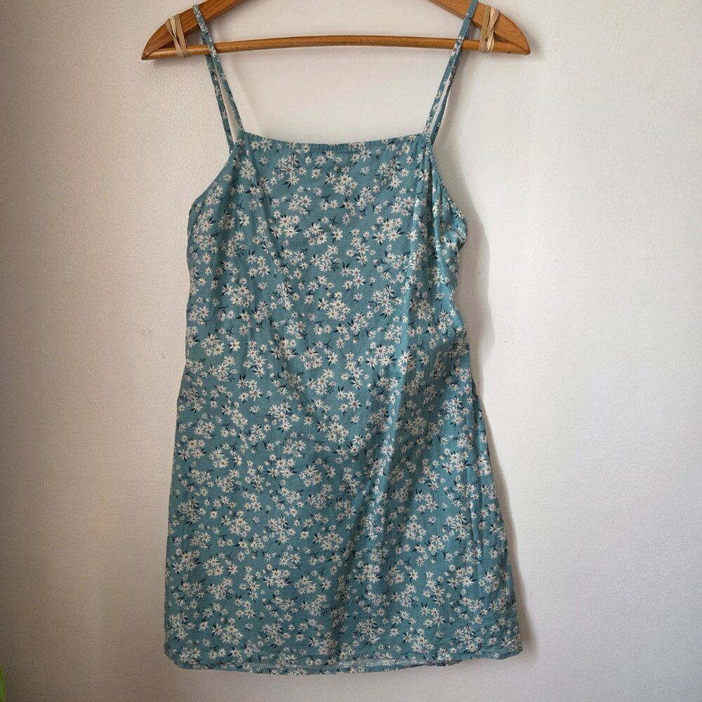 EUC LIKE NEW AMERICAN EAGLE OUTFITTERS TEAL FLORAL OPEN /TIE BACK TANK DRESS S